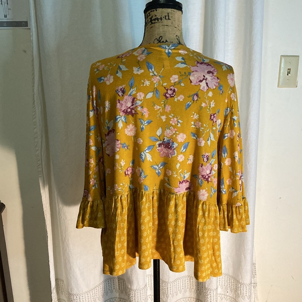 XHILERATION XXL Floral Mustard Yellow Kimono Cardigan - Picture 5 of 5